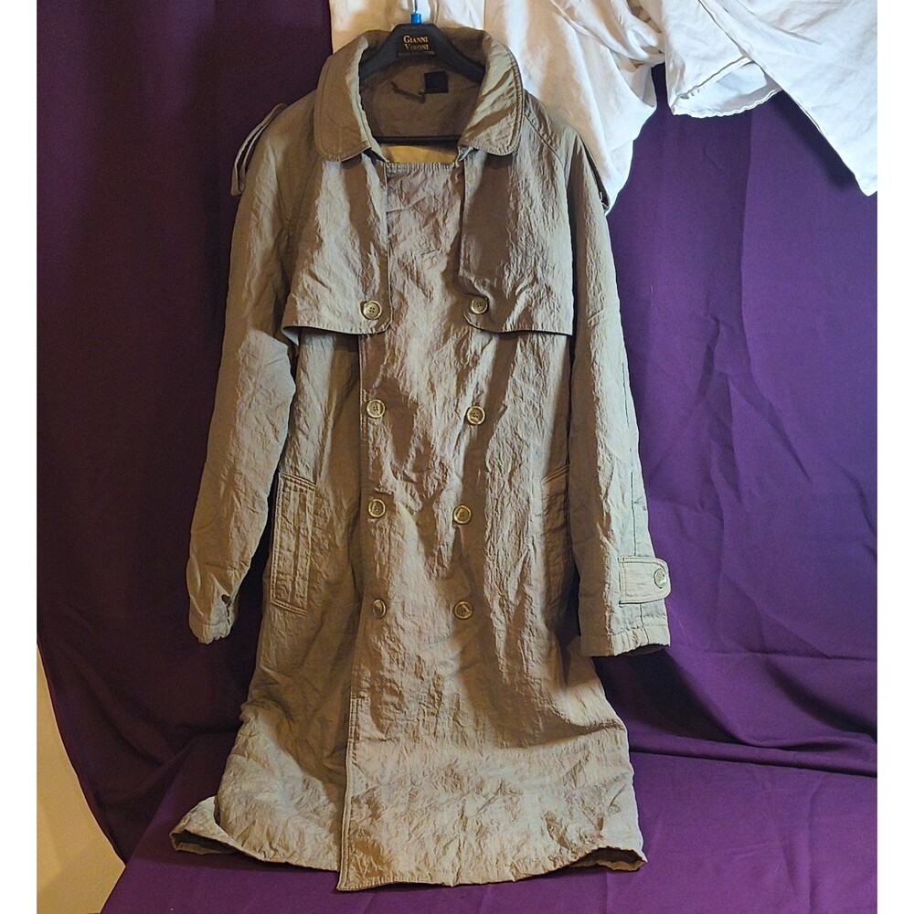 Vintage 80s Trans-Atlantique Womens Insulated Nylon Trench Coat Khaki Large L